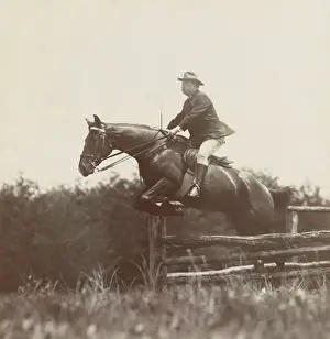 Jumper Prints: President Theodore Roosevelt, on horseback jumping over wood fences at Chevy Chase Club
