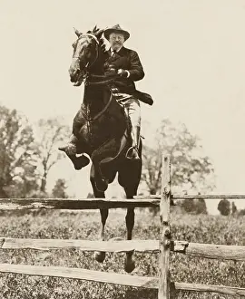 President Theodore Roosevelt jumping on his charger, Bleistein, Chevy Chase Club, 1902