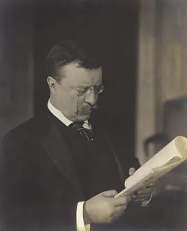 White Collar Prints: President Theodore Roosevelt, reading in 1904 photo by J. Martin Miller (BSLOC_2017_4_58)
