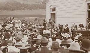 Colorado Prints: President Theodore Roosevelt speaking in front of a school house at Divide Creek
