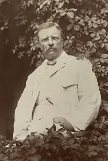Pince Nez Prints: President Theodore Roosevelt, in a white summer suit on a veranda surrounded by tree leaves