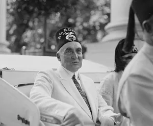 Freemasons Prints: President Warren Harding (1865-1923) wearing ceremonial hat of fraternal organization