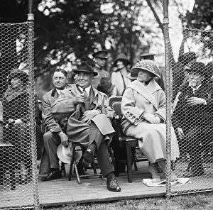 Tennis Court Prints: President Warren Harding and First Lady watching a tennis match on the White House courts
