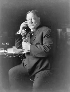1900 1910 Prints: President William Taft (1857-1930) using the telephone during 1908