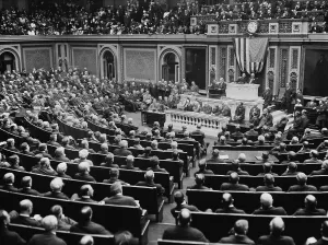 Finances Prints: President Woodrow Wilson delivering his opening message to the 63rd Congress