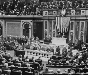 Finances Prints: President Woodrow Wilson delivering his opening message to the 63rd Congress