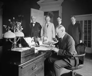 Internationalist Prints: President Woodrow Wilson, signing the San Diego Expo Bill in the Oval Office