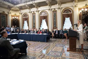 Audience Prints: Presidential Adviser Ivanka Trump opens the annual meeting of the President's Interagency Task Force to Monitor