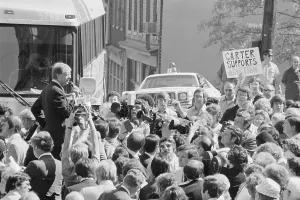August Prints: Presidential candidate Jimmy Carter speaking to a crowd at a campaign stop in Pittsburgh Pennsylvania