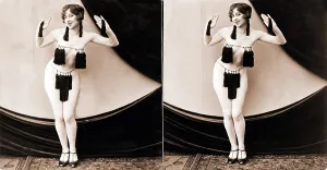 Images Dated 18th August 2008: Pretty and Peppy, a stereo photo of exotic dancer with strategically placed fringe and bobbed hair