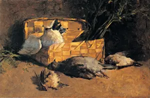 Food And Drink Prints: Previati Gaetano, Still Life with Pigeons