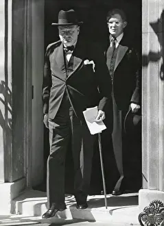 Lcgr1501 Prints: Prime Minister Winston Churchill leaving 10 Downing Street to speak to Parliament on June 18