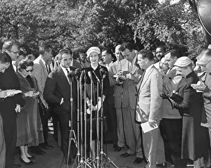 Lcgr1412 Prints: Prince Rainer and Princess Grace at Press microphones on their visit to President Eisenhower