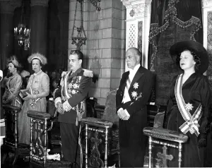 Monaco Prints: Prince Rainier III (center) at his enthronement flanked by (From left) Princess Antoinette of Monaco