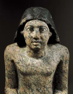 Prince Setka, wire of king Didoufri, represented in an attitude of scribe. 2694 -2563 BC. Upper detail. Work of granite, wood and limestone. Egyptian art. Middle Kingdom