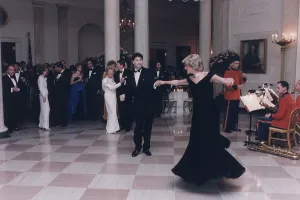 Tuxedos Prints: Princess Diana dancing with John Travolta after a White House dinner for the Prince and Princess of Wales