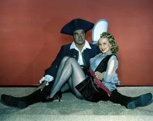 August Prints: THE PRINCESS AND THE PIRATE, from left: Bob Hope, VIrginia Mayo, 1944