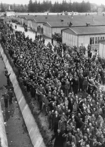 Rs4wn Prints: Prisoners at Dachau shout a greeting to liberating troops of the Seventh US Army's 42nd Division