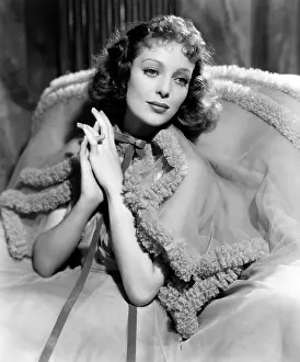 Gwen Wakeling Prints: PRIVATE NUMBER, Loretta Young, in a blue starched highly ruched dress by Gwen Wakeling