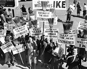 Props Prints: Pro-Eisenhower demonstrators with posters on household brooms