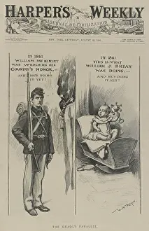 Magazine Prints: Pro McKinley, anti-Bryan, political cartoon on the cover of HARPERS WEEKLY