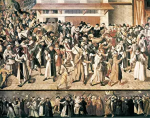 Procession of the Holy League Leaving the Saint-Jean Arch. 1590. Detail. French anonymous. Oil on canvas. FRANCE. Paris. Muse Carnavalet (Carnavalet Museum)