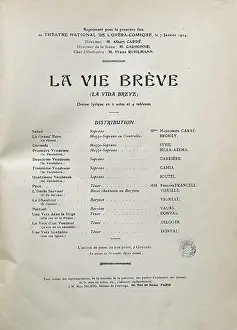 Foreground Prints: Programme and repertoire of the first performance of 'La vida breve' (Life is Short) by Manuel Falla