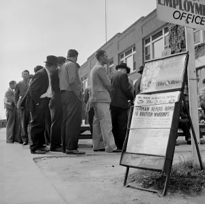 Lines Prints: Prospective employees in line at the Lockheed plant
