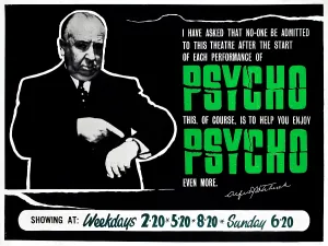Wristwatch Prints: PSYCHO, director Alfred Hitchcock on a British quad, 1960