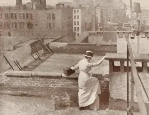 Occupational Prints: A Public Health visiting nurse takes a short cut over a tenement roof