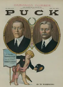 Election Prints: PUCK Magazine cover of Oct. 23, 1912, cheering the Democratic nominees ON TO WASHINGTON