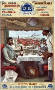 Advertisement Prints: Pullman cars - interior of a dining car on the Cincinnati