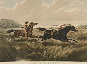 Explorers Prints: THE PURSUIT, 1856, Nathaniel Currier lithograph after painting by Arthur Fitzwilliam Tait