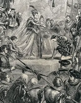 Policies Prints: Queen Elizabeth I of England appointing Francis Drake as knight