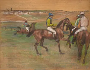 Recreation Prints: Race Horses, by Edgar Degas, 1885-88, French impressionist drawing, pastel on wood