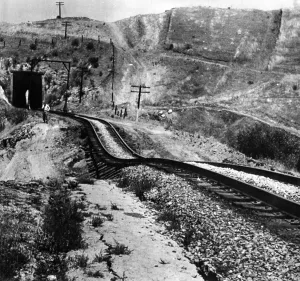 Plate Tectonics Prints: Railroad tracks damaged by an earthquake