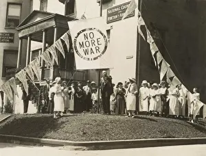 Pacifism Prints: Raising the No More War banner over the HQ of the Council for Limitation of Armaments