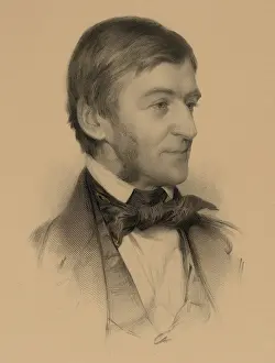 Writers Prints: Ralph Waldo Emerson, portrait engraving from an original 1854 drawing by Sam W