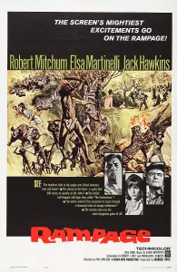 1963 Movies Prints: RAMPAGE, US poster art, from left: Robert Mitchum, Elsa Martinelli, Jack Hawkins, 1963
