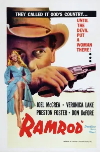 Joel Prints: RAMROD, US poster art, from top: Joel McCrea, Veronica Lake, 1947