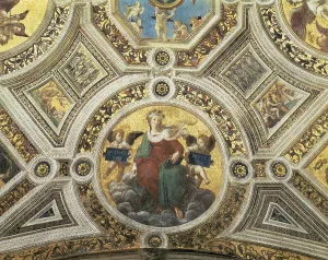 Raphael (1483-1520). Stanza of the Signatura. Theology. VATICAN CITY. Vatican Palaces. Renaissance art. Cinquecento. Fresco. AISA/Everett Collection**US SALES ONLY**