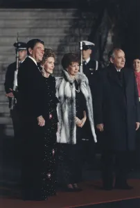 Communism Prints: The Reagans greet the Gorbachevs at the White House State for a White House State Dinner