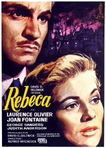 Atmospheric Prints: REBECCA, (aka REBECA, its title in Spain); top left: Laurence Olivier; bottom right: Joan Fontaine; Spanish poster art