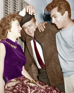 Friends Prints: REBEL WITHOUT A CAUSE, from left: Natalie Wood, James Dean, Perry Lopez, on set, 1955