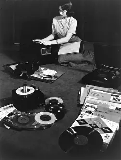 Records Prints: Record players matching the three types of records available in 1949