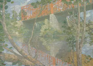 Spring Prints: THE RED BRIDGE, by Julian Alden Weir, 1895, American painting, oil on canvas