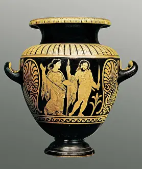 Etruria Prints: Red Figure Stamnos with a Warrior and a Woman