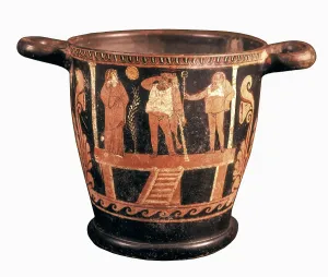 4th C Prints: Red-figured skyphos with theatrical performance