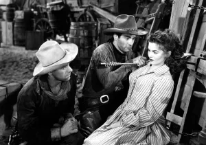 Hurt Prints: RED RIVER, from left: John Ireland, Montgomery Clift, Joanne Dru, 1948