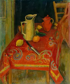 Pitcher Prints: THE RED TABLECLOTH, by Samuel Halpert, 1915, American painting, oil on canvas